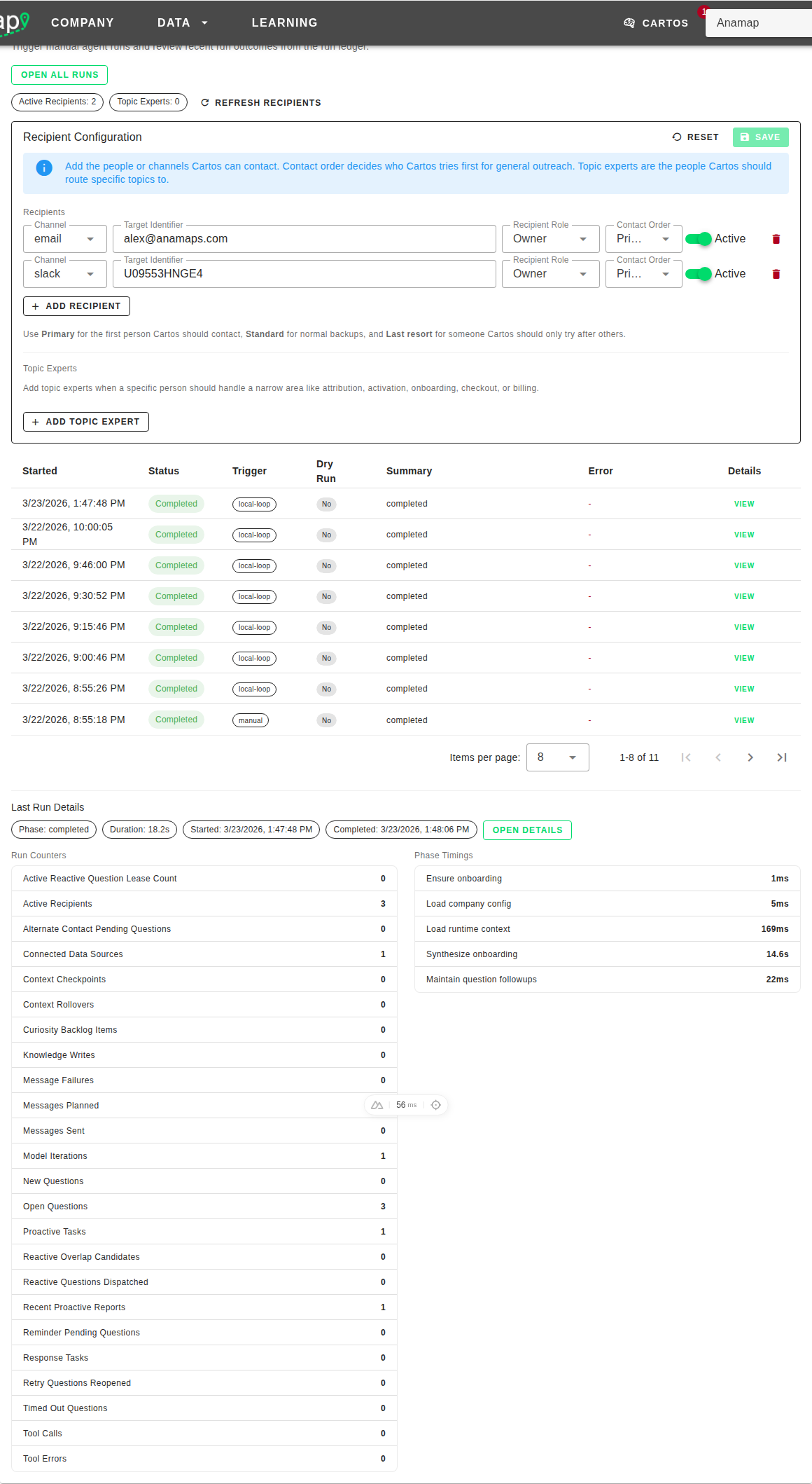 Recipient configuration and topic expert routing in AI Tuning